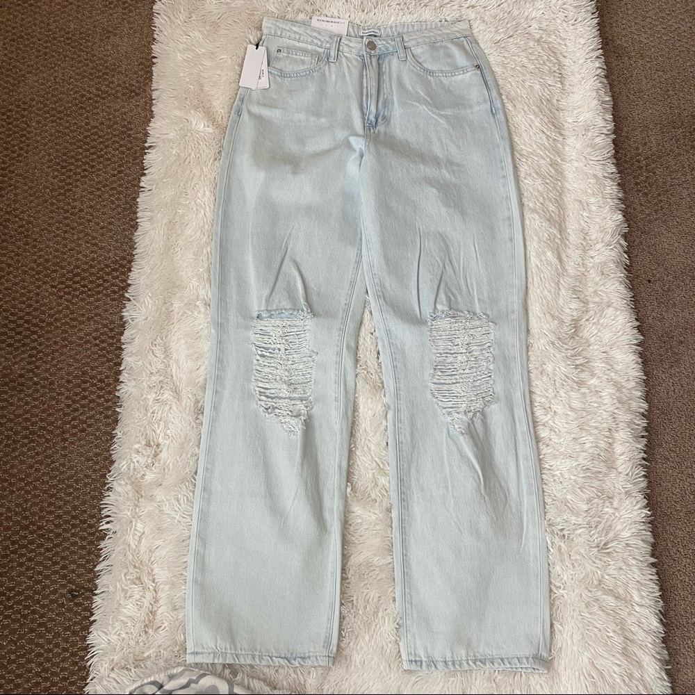 NWT WeWoreWhat Distressed Mid Rise Straight Light Wash Womens Jeans Y2K - Picture 5 of 10